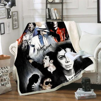 Michael Jackson 3d vytlačené fleece deka pre Lôžok Turistika Piknik Hrubé Deka Moderný prehoz cez posteľ Sherpa Hodiť Deka štýl-9