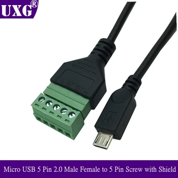 1pcs 1 METROV Micro USB 5 Pin 2.0 muži Ženy 5 Kolík Skrutka s Shield Solderless Terminál Pripojte Adaptér Konektor Kábel Viesť 30 cm