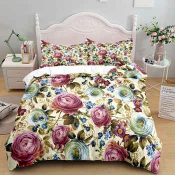 Luxusný 3D Kvet Perinu Nastaviť posteľná bielizeň Nastaviť Cumlík Rose Bed Kryty S obliečky na Vankúše Kráľ, Kráľovná Jednu Veľkosť Mäkké bytový Textil