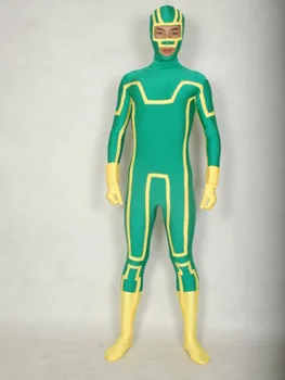 Zelená a Žltá Kick-Ass Spandex Superhrdina Kostým Halloween Kostýmy