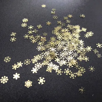 3D Gold Flitrami Box Vianočné Dekorácie Nechtov Príslušenstvo Mix Snowflake tvar 90 ks Kovové Šupiny Lesk Tipy Nastaviť D0012