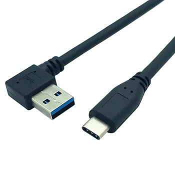 90 stupňov Vľavo, Vpravo Uhol USB 3.0 Mužov USB3.1 Typ-C Male USB Sync Dátový nabíjací Kábel Konektor(Čierny) 0,25 m 25 cm
