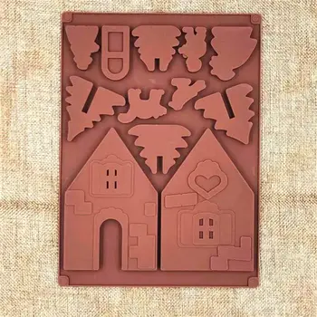 2 Ks Sada Silikónových Čokoláda Formy DIY Dom Vianočný Dom Tortu Formy 3D Cookies Fondant Formy Kuchyňa Pečenie Nástroj, Aby Rámu