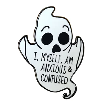 Úzkosť a zmätený ghost brošňa roztomilý strach lebky pin ducha odznak horor Halloween darček