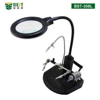 BST-308L LED zväčšovacie sklo S Pomocným Klip Železa Rám Tin Drôtený model Zváranie Workbench Pre Telefón Opravy Ploche Lupy