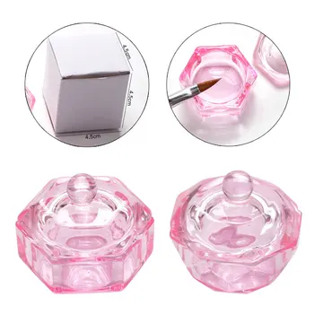 1Pc Ružová Crystal Clear Akryl Kvapaliny Dappen Jedlo Sklo Držiak s Vekom Misa pre Nechtový Styling Zariadenia Nail Art Nástroj