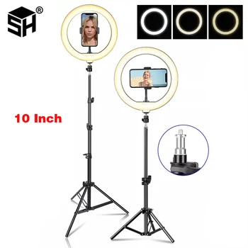10 Palcový LED Svetelný prstenec Krúžok Osvetlenie Fotografie Krúžok Lampa Selfie S Statív Stojanom Pre Smartphone Youtube make-up Video Studio
