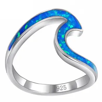 Hot Predaj 925 Sterling Silver Opal Blue Wave Krúžok Pre Ženy Muž Zapojenie Svadobné Šperky Darček