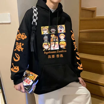 Anime Démon Vrah s Kapucňou, Agatsuma Zenitsu Grafické pánske Mikiny Harajuku Streetwear Bežné Unisex Pohodlné Pulóver