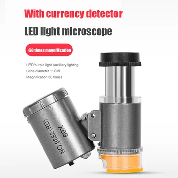 Zväčšovacie sklo Prenosné Mikroskopom 60x LED Svetlo, UV Lampa Optické Loupe Sklo Objektívu pre Šperky Gem Mince Pečiatka Rock Sledovať Starožitné Teste
