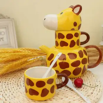Čaj Poháre A Teapot Sada 4 Káva Keramické Sklo Žirafa Zvierat Hrnčeky Tvorivé Známky Tumbler Miláčikov S Vekom A Lyžička