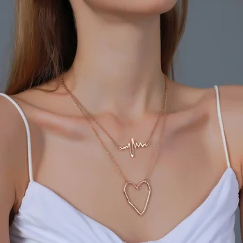 Vintage Srdce Prívesok Viacvrstvových Sveter Reťazca Náhrdelník pre Ženy Šperky 2021