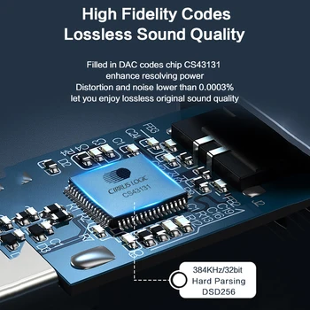 CS43131 Vysokou Vernosťou CodesLossless Kvalitu Zvuku DAC dekodér zosilňovač DSD256 Typ C do 3,5 mm Adaptér pre Android, Windows, MacOS