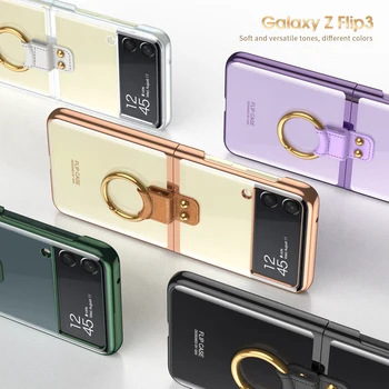 GKK Pôvodné Transparentné Pokovovanie Prsteň Stáť obal Pre Samsung Galaxy Z Flip 3 5G Prípade, že Všetko-v cene Pevný Kryt Pre Galaxy Z Flip 3