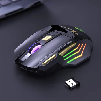 7 Tlačidlá 2.4 GHz Nabíjateľná RGB Bezdrôtová Myš pre Hráčov PC Notebook Ploche Nastaviteľné DPI Stlmiť Ergonomické Herných Myší