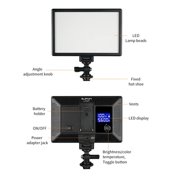 SUPON L122T LED Ultra tenký LCD Bi-Color & Stmievateľné photo light Studio Video Lampa Panel pre Canon Fotoaparátu, fotografovanie osvetlenie