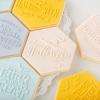 Šťastný Halloween Listov Tekvice Vzor Embosser Pečiatka Akryl Fondant Biscuit 3D Reliéfne Formy Pekáreň Cake Decoration Nástroje