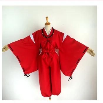 Anime Inuyasha Cosplay Kostým Červená Japonské Kimono Muž Šaty, Kostým Oblečenie S Parochne Uši A Náhrdelník Pre Halloween Party