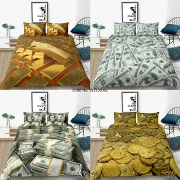 Peniaze Dolár Mince Zlata 3D Tlač posteľná bielizeň Nastaviť Luxusné Dospelých, Deti High-End Perinu Kráľ, Kráľovná Twin Plný jednoduché Dvojité Jedinečný