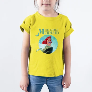 Detský Letný Nové tričká Disney Princezná Série Krátky Rukáv Ariel Malá Morská víla Kawaii Dropship Štyri ročné obdobia Voľné Čaj