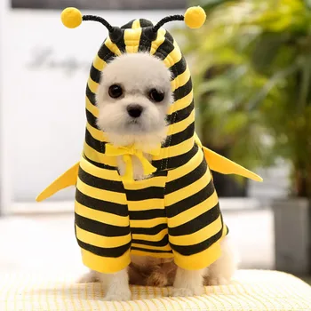 Bee Spoločenské Šteňa Kabát Oblečenie Oblečenie Fleece Oblečenie Malý Pes Mačka S Kapucňou, Halloween Cosplay Sveter Maškarný Kostým Pes, Mačka Zdobiť