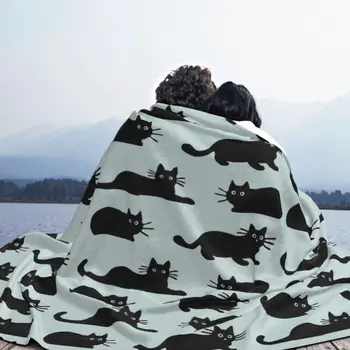 Čierna Mačka Deka Coral Fleece Oblečenie pre Jar/Jeseň Roztomilý Zábavné Prenosné Super Mäkké Hodiť Prikrývky na Posteľ Cestovné Plyšové Tenká Prikrývka