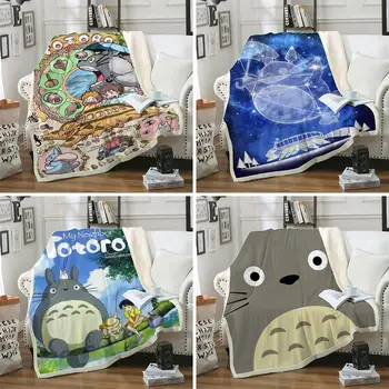 3D Tlač Totoro Plyšové Hodiť Sherpa Fleece Deka prehoz cez posteľ Deka Vintage posteľná bielizeň Námestie Piknik Vlna Mäkkú Deku